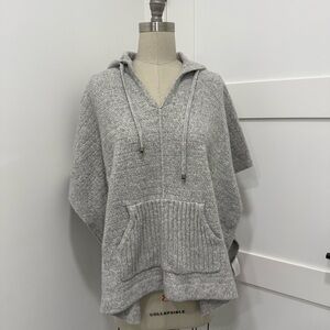 Sigrid Olsen Light Gray Hooded Vneck Kangaroo Pockets Poncho Sweater OS